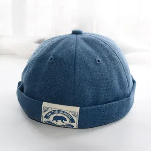 Herren Retro Denim Docker Cap lässige Miki Mütze Vintage Streetwear Melonenmütze Detailansicht.