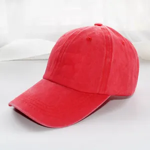 Red washed baseball cap for men and women, vintage casual solid color sun hat daily wear.
