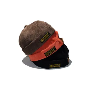 Unisex Retro Corduroy Brimless Docker Hat Adjustable Street Yuppie Cap For Men Women Solid Color Casual Warm Winter Beanie