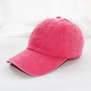 Pink washed cotton baseball cap, retro casual solid color hat for men and women daily wear.