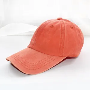 Washed cotton casual baseball cap detail shot, solid color retro retro curved brim hat fashion.