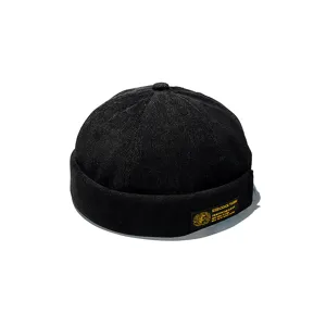 Vintage black corduroy brimless docker hat for men and women hip-hop streetwear