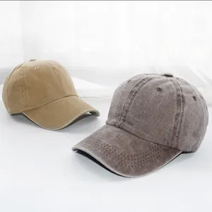 Vintage washed cotton baseball cap for men and women, classic solid color casual hat.