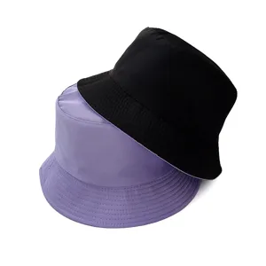Women Reversible Bucket Hat Polyester Solid Wide Brim Basin Hat Double Sided Sun Protection Outdoor Casual Foldable Fisherman Hat