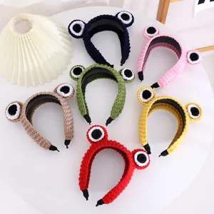 Cute knitted frog headband sweet winter hair hoop multicolored fuzzy cartoon hair accessories