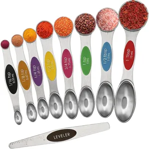 Set di Cucchiai Dosatori Magnetici in Acciaio Inossidabile a Doppia Faccia Con Livellatore per Ingredienti Liquidi E Secchi Strumenti da Cucina