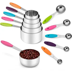 Stainless Steel Measuring Cups And Spoons Professional Kitchen Baking Tools With Multicolor Silicone Handles For Precise Liquid And Dry Ingredients Measurement
