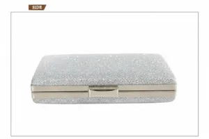 Silver glitter evening clutch bag for women, elegant party wedding shoulder purse.
