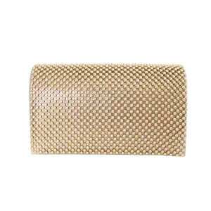 Élégant Sac de Soirée en Polyester Pochette en Strass et Perles Sac à Main Bandoulière Chaîne Métallique pour Mariage Banquet Femme Luxe Fête