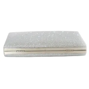 Women's silver glitter evening clutch bag, elegant party wedding shoulder handbag for ladies.