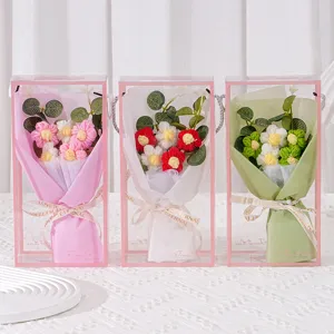 Handmade crochet flower bouquet gift box, knitted daisy gift for Valentine and teachers.