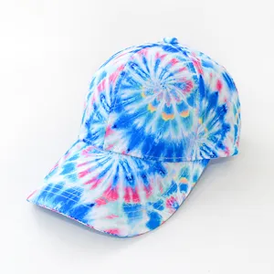 Tie dye print baseball cap detail, casual outdoor sun protection hat, vibrant summer style