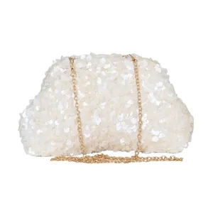 Sac de Soirée Fait à la Main Paillettes pour Femmes Fermoir à Clip Pochette Dumpling Sac Bandoulière Chaîne Métal Mariage Fête