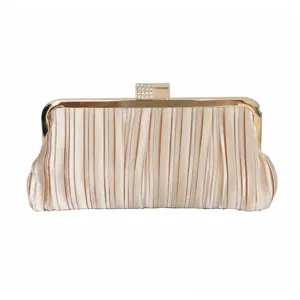 Women Pleated Satin Evening Bag Luxury Rhinestone Clasp Clutch Purse Metallic Chain Shoulder Crossbody Bag For Wedding Party