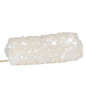 Sac de soirée pochette à paillettes blanches fait main avec chaîne pour fête mariage.