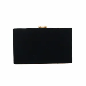 Elegant minimalist black velvet evening clutch bag with gold metal clasp for formal events