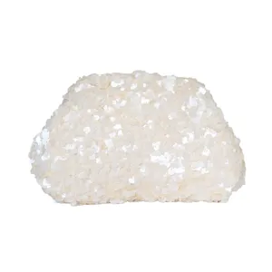 Sac pochette de soirée en sequins blancs pour femmes, sac à main scintillant élégant.