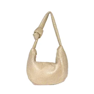 Borsa da Sera di Lusso con Strass e Manico Annodato a Mano Borsa Hobo Luccicante in Cristallo per Banchetti e Feste Donna