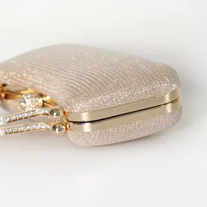 Elegante pochette da sera champagne con manici di cristallo per eventi di gala chic