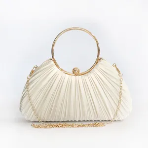 Handgefertigte Plissierte Abendtasche Mit Metallringgriff Satin-Look Polyester Bankett Party Hochzeit Clutch Handtasche Für Damen