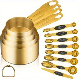 Gold Stainless Steel Measuring Cups and Spoons Set Baking Kitchen Tools with Leveler