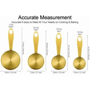 Stainless steel measuring cups set gold kitchen baking tools set with 4 sizes and volume marks