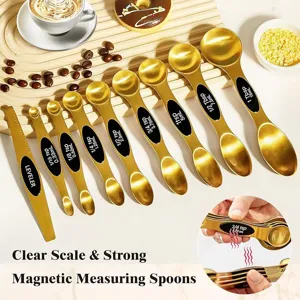 9-teiliges Set goldene magnetische Messlöffel aus Edelstahl mit Abstreifer