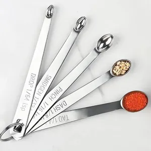Set di 5 pratici mini cucchiai misurini in acciaio inossidabile per spezie da cucina.