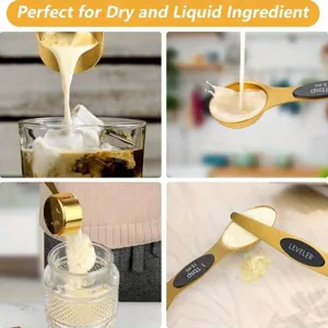 Stainless steel measuring spoons set gold baking tools with leveler for dry ingredients
