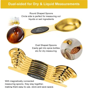 9-piece gold magnetic stainless steel dual-sided measuring spoons set with leveler