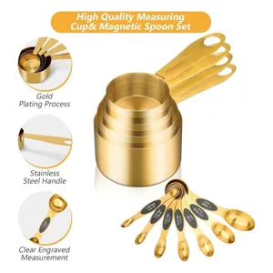 Modern Stainless Steel Gold Electroplated Measuring Cups And Spoons Set For Kitchen Baking Precise Ingredient Liquid Measurement Tool