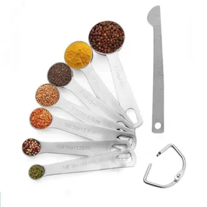 Set di 7 cucchiai dosatori in acciaio inox con livellatore professionale per cucina