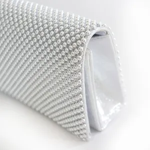 Elegant silver aluminum bead evening clutch bag with shimmering beaded texture