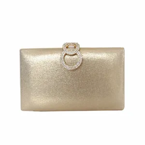 Women Elegant Glitter Evening Clutch Bag Luxurious Rhinestone Double Ring Buckle Banquet Party Purse With Metal Chain Strap