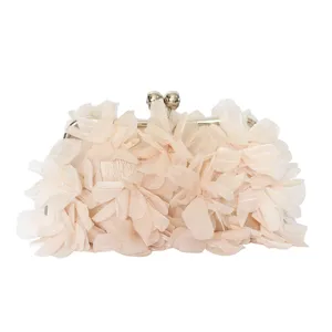 Elegant Women 3D Flower Evening Bag Formal Wedding Party Clutch Bag With Detachable Chain Strap Fashion Bridal Handbag