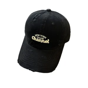 Vintage versleten geborduurde honkbalpet voor dames, casual zonnehoed met brede rand.