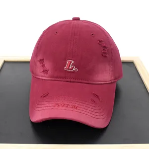 Distressed embroidered baseball cap for men and women, casual Korean style sunshade hat.