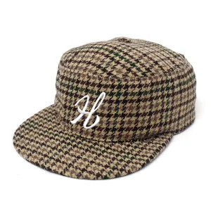 Klassische Hahnentritt Flachkappe mit besticktem H, lässige Streetwear Unisex Schirmmütze.