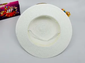 White straw hat for women summer beach sun hat with elastic strap plain top casual new