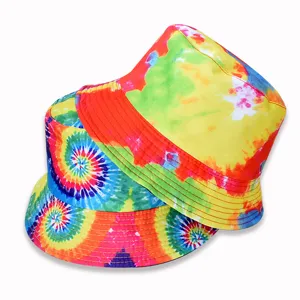 Colorful tie-dye bucket hat for men and women, double-sided casual sun protection hat.