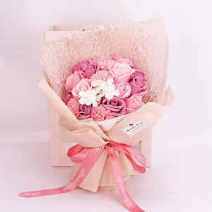Handmade rose soap flower bouquet with carnations, perfect gift for Valentine and teachers.