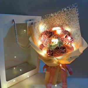 Handheld rose soap flower bouquet with led lights romantic gift for valentines teachers day