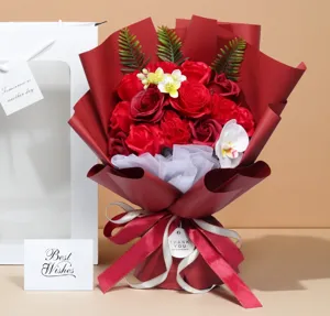 Red soap flower bouquet rose carnation gift for graduation teachers day party decoration