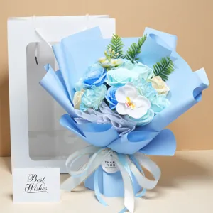 Blue soap flower bouquet gift box artificial rose carnation for graduation teacher day