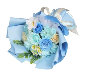 Artificial soap flower bouquet blue rose carnation gift for graduation and valentine
