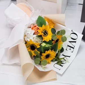 Handcrafted artificial sunflower bouquet with Love You paper for graduation gift.