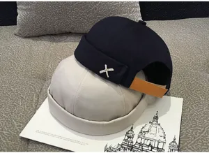 Unisex docker cap stylish retro roll brim beanie hat casual streetwear solid color cap