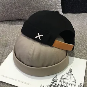 Unisex Retro Cotton Brimless Docker Hat Adjustable Miki Cap Streetwear Hip Hop Skullcap Round Top Sailor Hat For Men Women