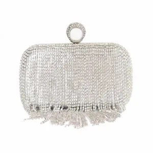 Glänzende Strass Abendtasche mit Ringgriff und Fransen für elegante Partys und Anlässe