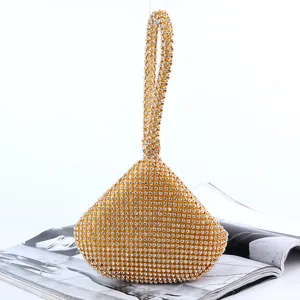 Handmade Rhinestone Evening Bag Luxurious Triangle Geometric Clutch Satin Pave Crystal Banquet Purse For Wedding Party Women